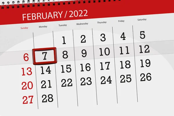 Calendar Planner Month February 2022 Deadline Day Monday — 图库照片