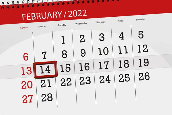 Calendar Planner Month February 2022 Deadline Day Monday — Stockfoto