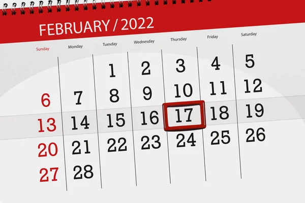Calendar Planner Month February 2022 Deadline Day Thursday — ストック写真