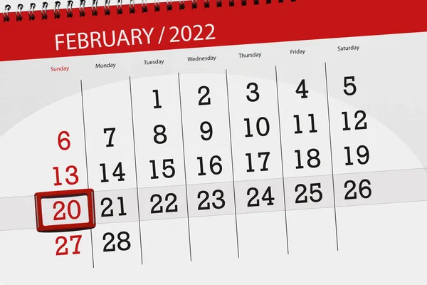 Calendar Planner Month February 2022 Deadline Day Sunday — 图库照片