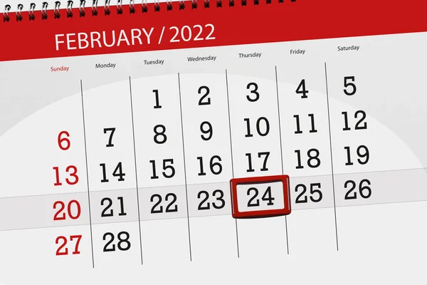 Planificador Calendario Para Mes Febrero 2022 Fecha Límite Jueves — Foto de Stock