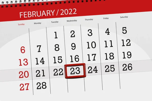 Planificador Calendario Para Mes Febrero 2022 Fecha Límite Miércoles — Foto de Stock