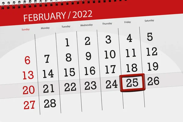 Calendar Planner Month February 2022 Deadline Day Friday — ストック写真