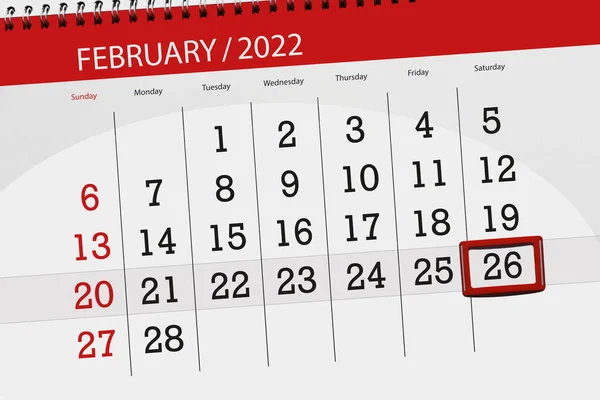 Calendar Planner Month February 2022 Deadline Day Saturday — ストック写真