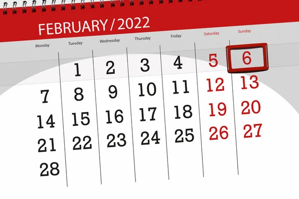 Calendar Planner Month February 2022 Deadline Day Sunday — Foto Stock