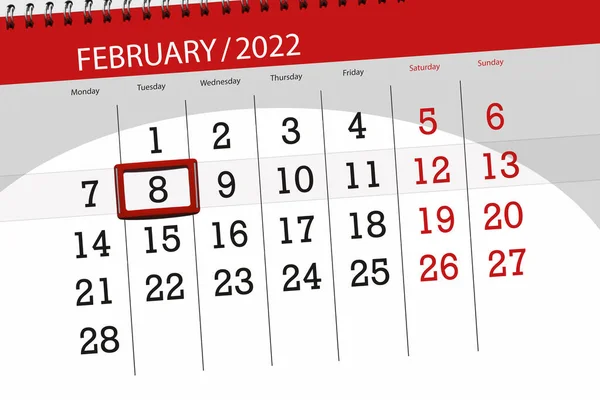 カレンダープランナー2022年2月 締め切り 火曜日 — ストック写真