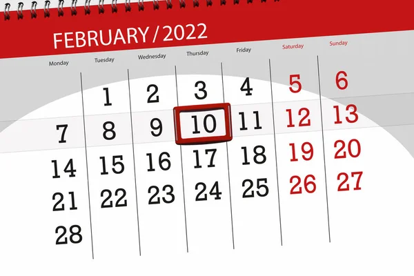 Calendar Planner Month February 2022 Deadline Day Thursday — Foto Stock