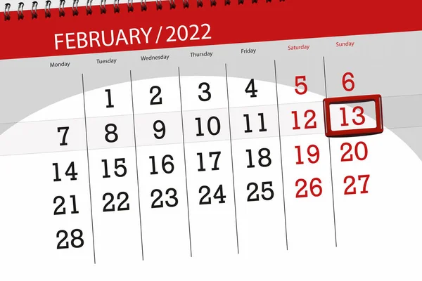 カレンダープランナー2022年2月 締め切り 13日 日曜日 — ストック写真