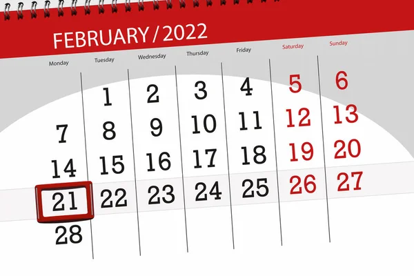 Calendar Planner Month February 2022 Deadline Day Monday — Stockfoto