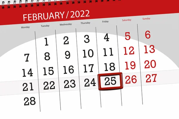 Calendar Planner Month February 2022 Deadline Day Friday — 스톡 사진