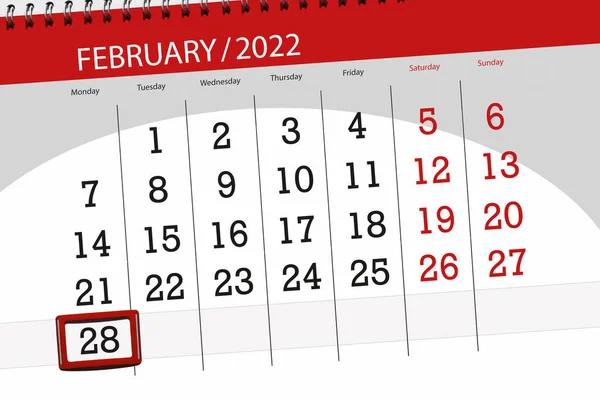 Προγραμματιστής Ημερολογίου Για Μήνα Φεβρουάριος 2022 Καταληκτική Ημερομηνία Δευτέρα — Φωτογραφία Αρχείου