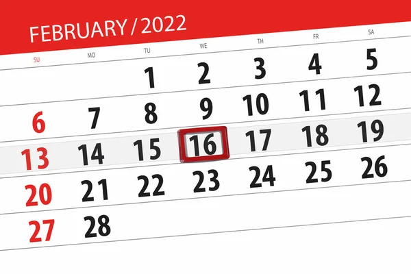 Planificador Calendario Para Mes Febrero 2022 Fecha Límite Miércoles — Foto de Stock