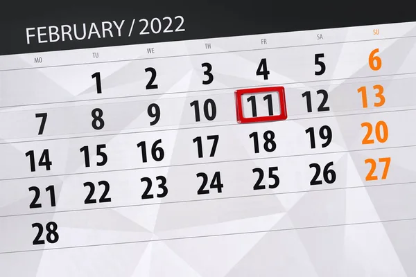 Calendar Planner Month February 2022 Deadline Day Friday — Stock Photo, Image