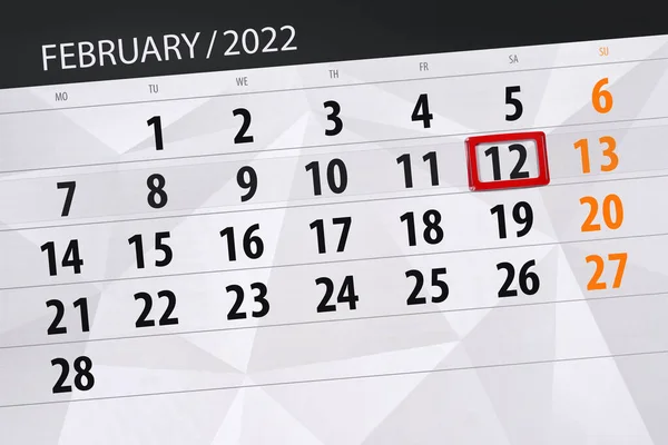 Calendar Planner Month February 2022 Deadline Day Saturday — Fotografia de Stock