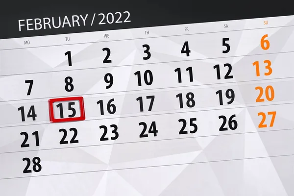 Calendar Planner Month February 2022 Deadline Day Tuesday — Photo