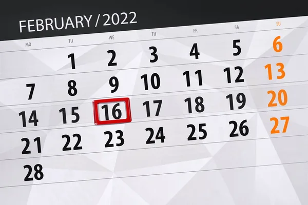 Calendar Planner Month February 2022 Deadline Day Wednesday — 스톡 사진