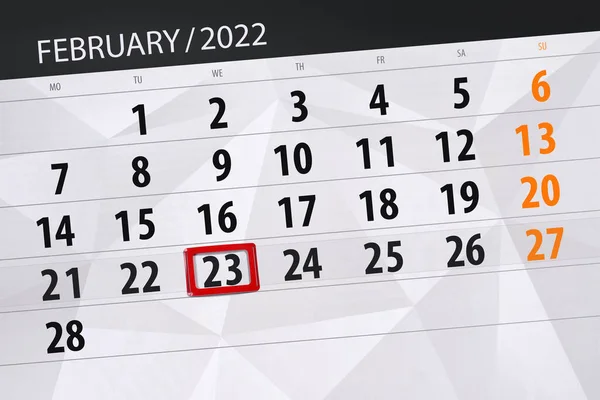 Calendar Planner Month February 2022 Deadline Day Wednesday — Fotografia de Stock