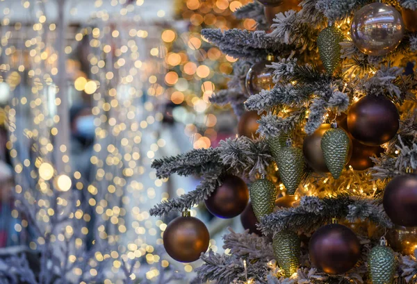 Winter Neujahrsdekor Dekoration Weihnachtsbaum Unschärfe — Stockfoto