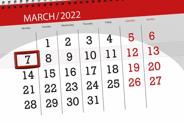 Kalenderplanner Voor Maand Maart 2022 Deadline Dag Maandag — Stockfoto