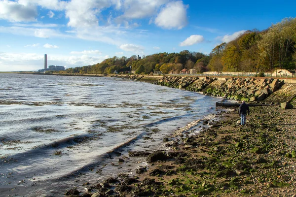 Man går på stenig strand — Stockfoto