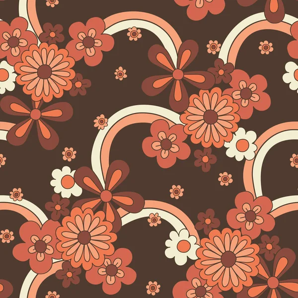 Groovy Large Scale Hand Drawn Floral Vector Seamless Pattern Retro — Stockový vektor