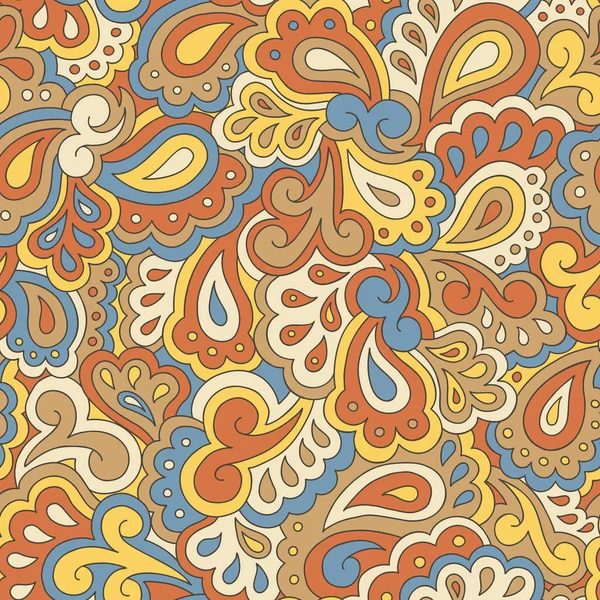 Retro Psychedelic Swirls Paisleys Vector Seamless Pattern Nostalgic Vintage Print — Stockvektor