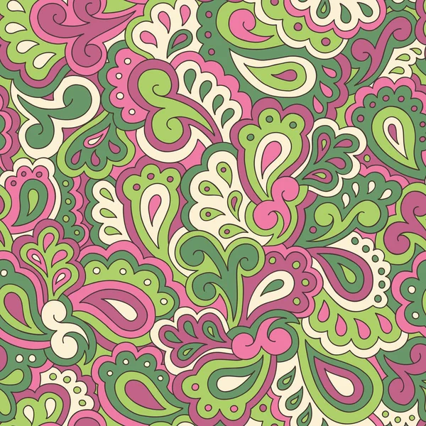 Colorful Retro Psychedelic Swirls Paisleys Vector Seamless Pattern Nostalgic Vintage — Stockvektor