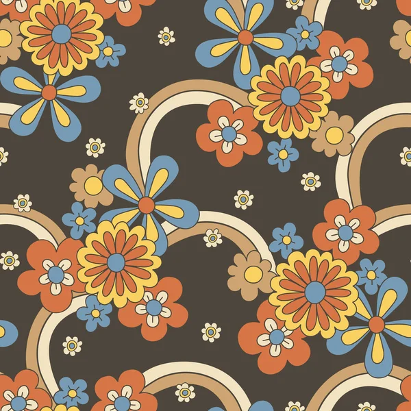 Groovy Large Scale Hand Drawn Floral Vector Seamless Pattern Retro —  Vetores de Stock