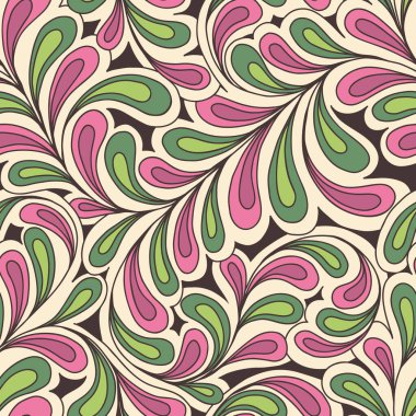 Retro Psychedelic Tüyleri Vektör Kusursuz Desen. Nostaljik Vintage Print. Moda Tekstil Tasarımı. Çiçek Gücü Hippi Arkaplanı