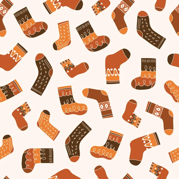 色彩艳丽的复古针织袜子矢量无缝图案 手达文美丽的岛屿针织物图形打印 秋天的背景 舒适的秋季涂鸦设计 — 图库矢量图片