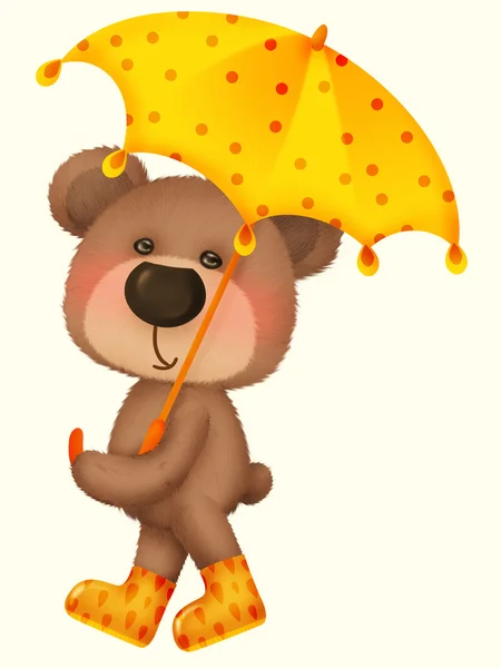 かわいいクマ、傘を差し — ストック写真