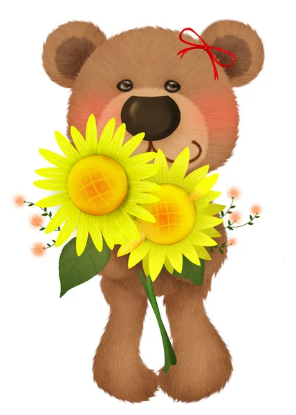 Cute bear with a bouquet — Stock Photo, Image