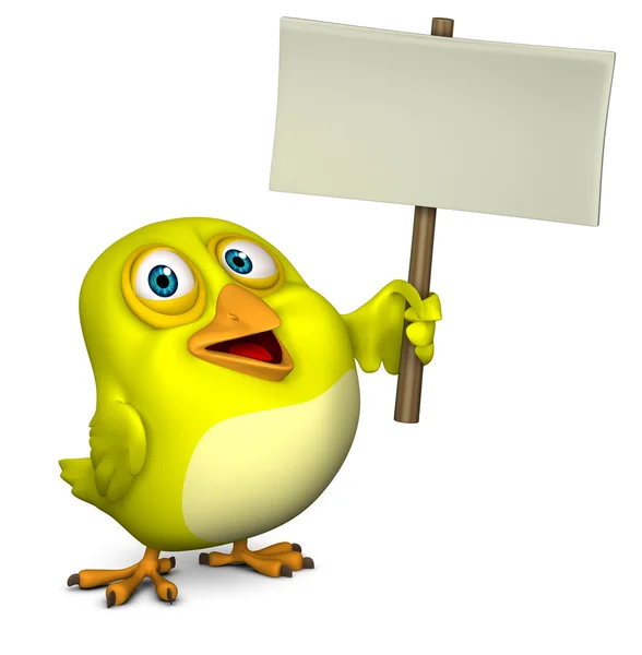 Pássaro dos desenhos animados segurando cartaz — Fotografia de Stock