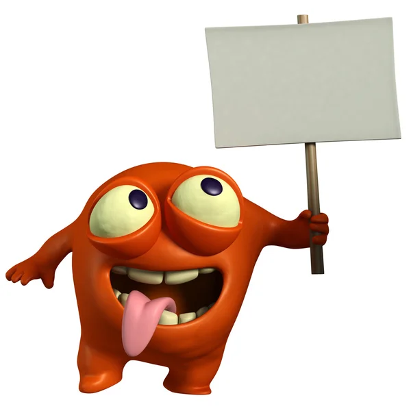 Red monster holding placard — Stock Photo, Image