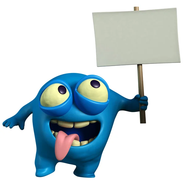 Azul monstro segurando cartaz — Fotografia de Stock