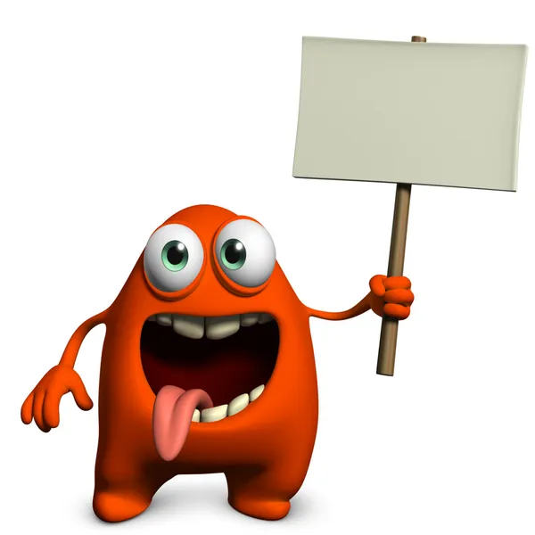 Cute monster holding placard — Stock Photo, Image