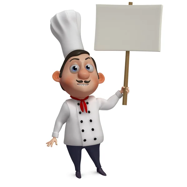 Cartoon chef holding a empty placard — Stock Photo, Image