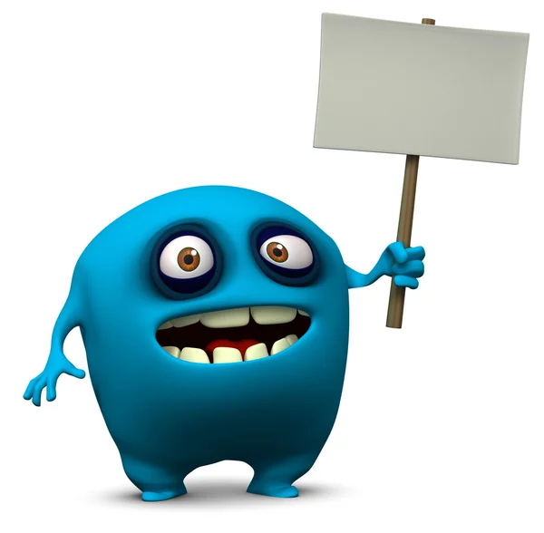 Blue monster holding blank board — стоковое фото