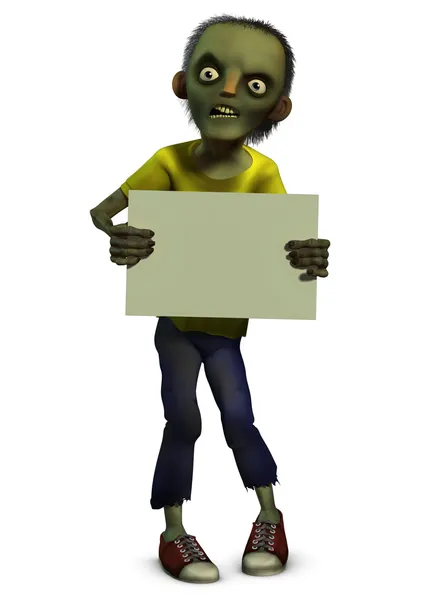 Zombie boy holding blank — Stock Photo, Image