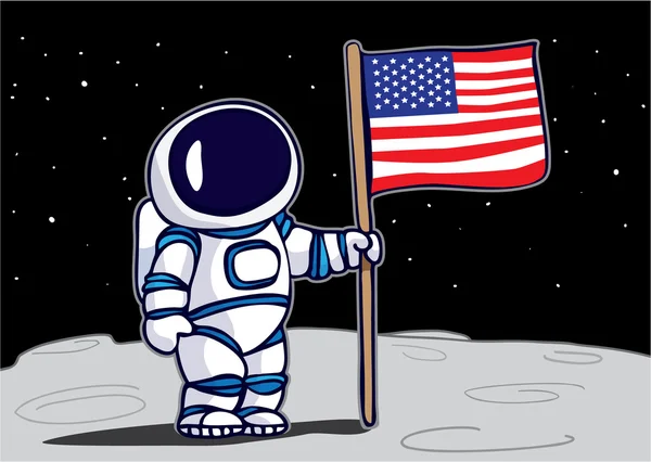 Drapeau de plantation astronaute sur la lune — Image vectorielle