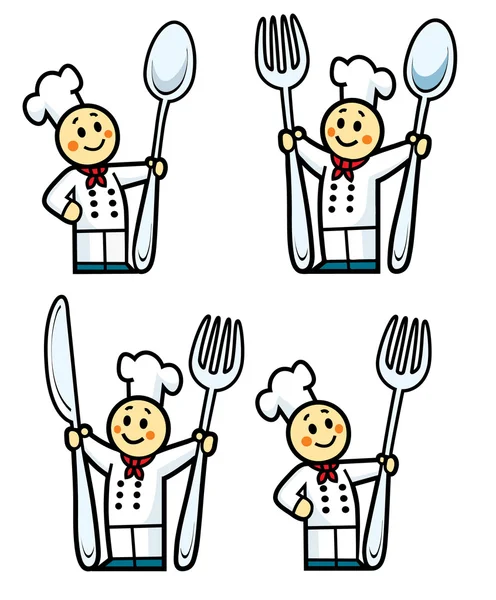 Human with big spoon fork and knife — Stock Vector