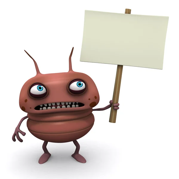 Red bug holding blank board — Stock Photo, Image