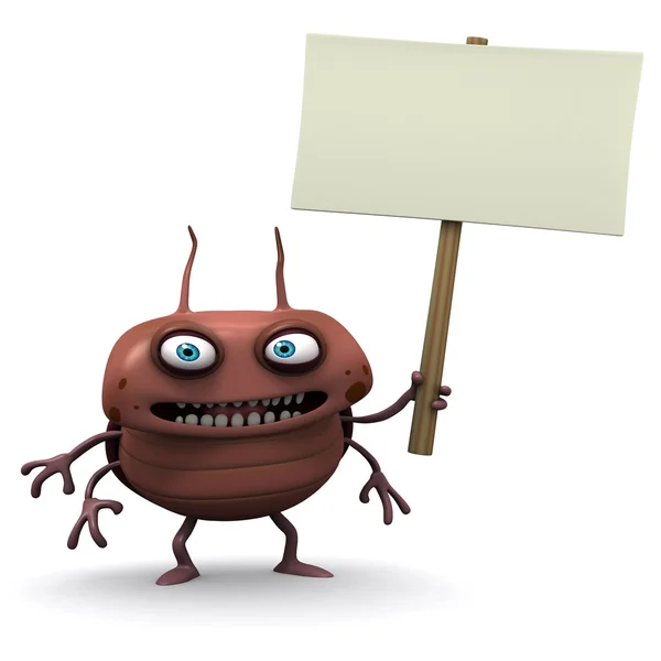 Bug holding blank board — Stock Photo, Image