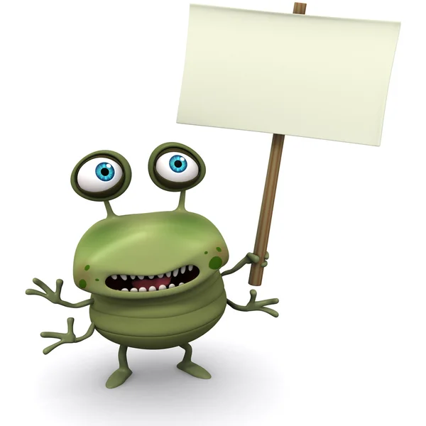 Groene monster bedrijf leeg bord — Stockfoto