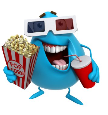 3D çizgi film sevimli mavi canavar içki ile