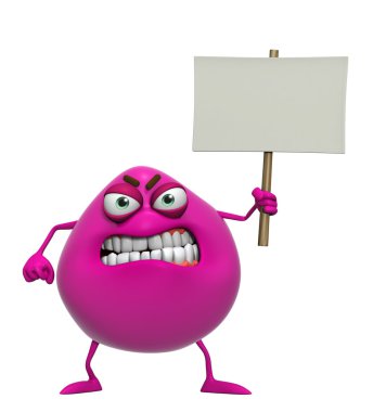 3d çizgi film sevimli pembe canavar afişini holding