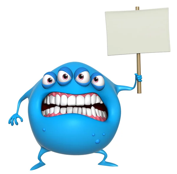 3d cartoon monster mit plakat — Stockfoto