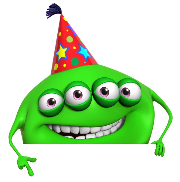 3D cartone animato verde compleanno mostro — Foto Stock