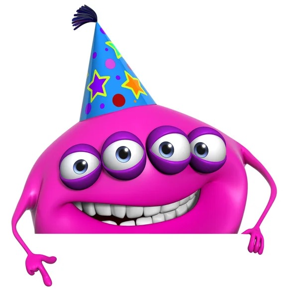 3d cartoon pink birthday monster — Stock Photo, Image