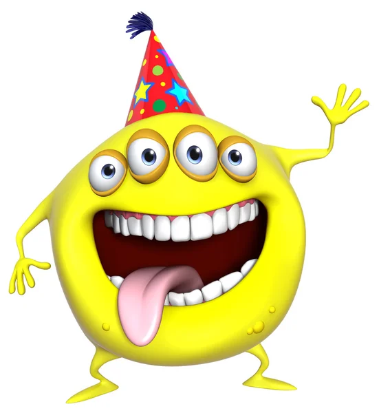 3d cartoon yellow birthday monster — Stock Photo, Image